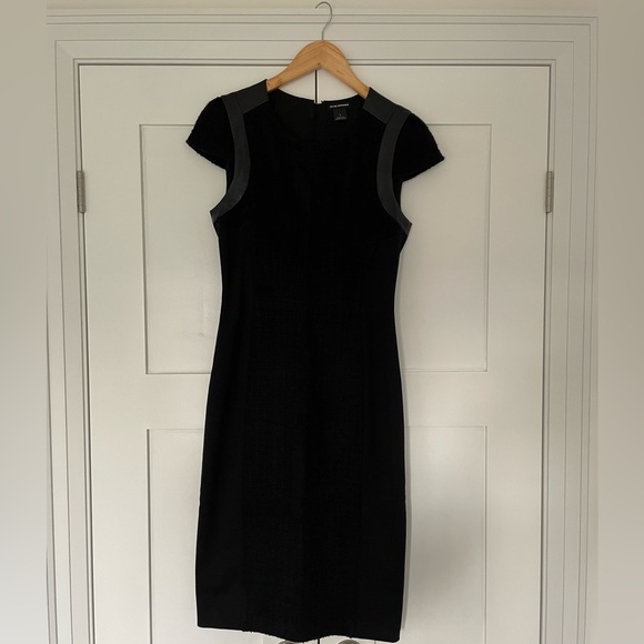 Club Monaco Black Short Sleeve Dress with Leather Details - Picture 1 of 4